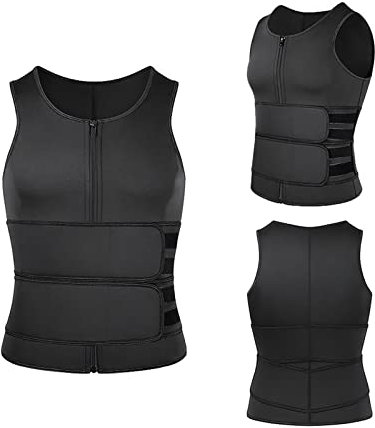 NIULI Neopren Sauna Weste Mit Bauchweggürtel Herren Fitnessgürtel Schwitzgürtel Abnehmen Verstellbarer Body Shaper Taille Trimmer (Color : Noir, Size : 3XL)