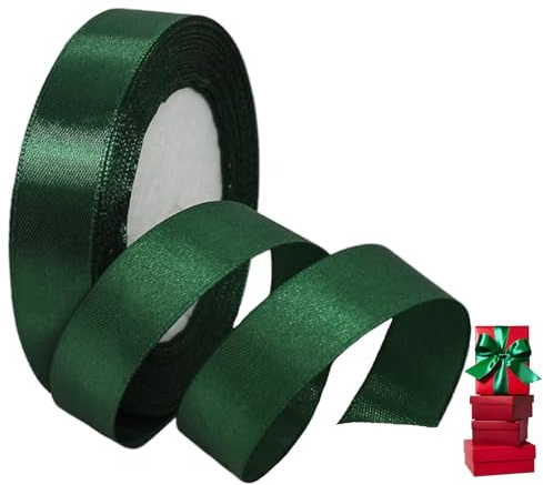 Satinband Dunkel Grün 20mm Breit Geschenkband Satin,22m Satinbänder Dunkel Grün Dick Schleifenband Dekoband Seidenband Geschenkverpackung Stoffband Geschenkbänder für Dekorieren Basteln Kleid Hochzeit