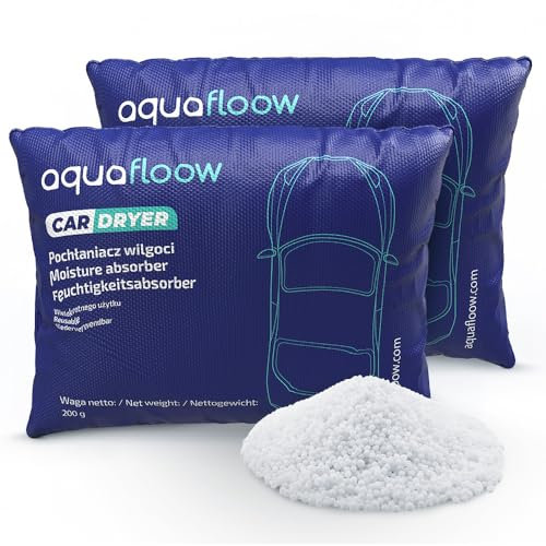 Aquafloow 2x Deumidificatore riutilizzabile ricaricabile, in silica, deumidificatore granulato, Cuscino deumidificatore per guardaroba, auto, camera da letto 2x 200 g
