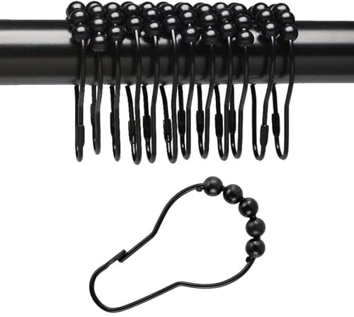 12 Pezzi Anelli Per Tenda Da Doccia,Anelli da Doccia In Acciaio Inox Con Sistema Di Guida A Sfera,Ganci Per Tende Da Doccia Anelli Gancio Per Bagnoa(Nero)