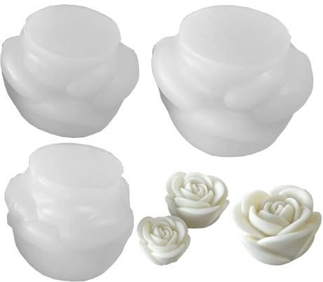 Goldyida 3 Stück Blume Kerzengießformen Rose Blumen Silikonform 3D silikonform Kerzenform Blumen Kerzen Silikonform Silikon Gießformen für Kerzen für Muttertag Valentinstag Geburtstagsfeier