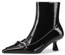 QUEEN HELENA Botines con hebilla para mujer con puntera y tacón K3467, Black Paint, 39 EU