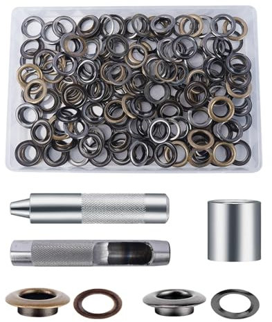 Zythrem 120 Sets Grommet Tool Kit 14mm Eyelet Punch Kit Eyelets and Punch Metal Washers Setting Metal Eyelets for Fabric Leather Belt Tarpaulin Tent Curtain Crafting DIY and Decoration