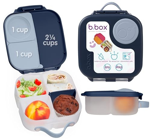 b.box Mini lunchlåda för barn med fack | Bentolåda, 3 fack (2 läckagesäker) | Lunchlåda för rätter och snacks | Plats för all frukt | BPA-fri