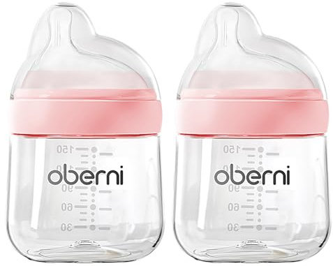 Oberni Babyflaska av PP (polypropylen), extra mjölkflaskor med storlek S napp för nyfödda 0+ Moate, 150 ml/rosa/2 stycken