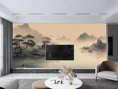 Papier Peint Intissé Paysage Rétro Peint À La Main Poster Tableaux Muraux Tapisserie Photo Trompe L'Oeil Salon Chambre Art Mural 400Cm(L) X280Cm(H)
