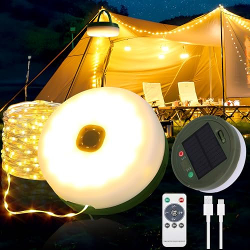 BARAKYEG Luci Solari Esterno Campeggio,100LED/10M Camping String Light,2000mAh,Telecomando,Ricaricabile Tramite USB,Luci da Esterno Campeggio,Luce Campeggio Multifunzione Tenda,Avventure Esterni
