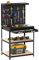 COSTWAY Banco da Lavoro con Piano da 80 x 40 cm, Banco da Lavoro Officina con Pannello Forato e 20 Ganci Porta Attrezzi, Tavolo da Lavoro per Garage con Cassetto e 2 Mensole (Nero)