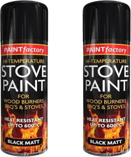MIXEL High Temperature Black Matte Stove Spray Paint, Non Cracking, Quick Drying, Durable And Long Lasting, Easy To Use, Ideal Use On Wood Burners, BBQ’S And Stoves, 400ml (2Pcs)