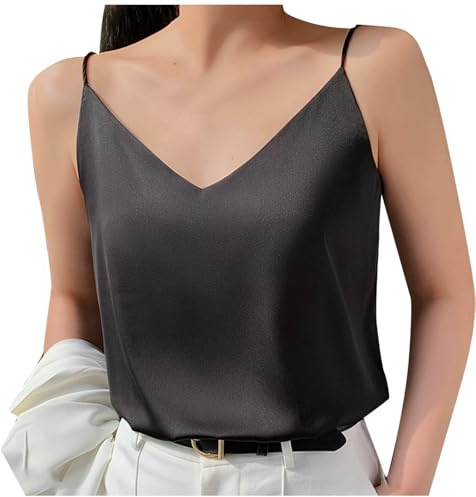 HAOLEI Silk Camisoles for Women UK Soft V Neck Vest Top Loose Fit Summer Satin Tank Tops Sleeveless T-Shirt Dressy Blouse Spaghetti Strap Underwear Ladies Cami Shirt Sale Clearance S-3XL