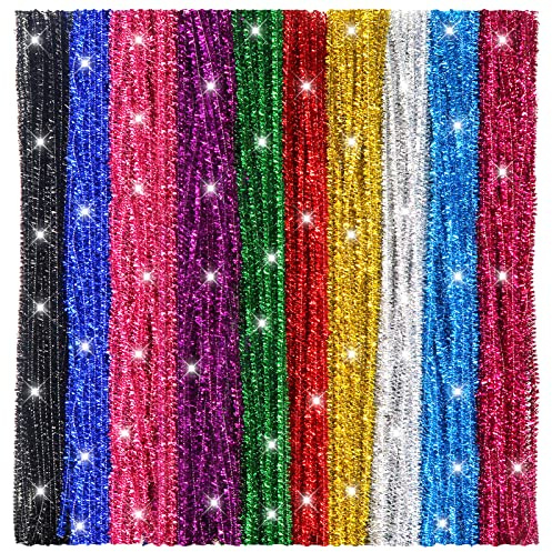 TOAOB Limpiapipas de Chenilla Brillante 200 Piezas Limpiadores de Pipas con Purpurina de Colores 30 cm de Largo y 6 mm de Ancho para Manualidades y Decoración DIY