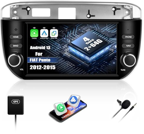 2+64G CAMECHO Android 15 Autoradio con Navigatore per Fiat Punto 2012-2015, Radio doppio DIN con schermo 7 pollici Wireless Carplay Android Auto RDS FM Bluetooth WiFi 5G +Canbus