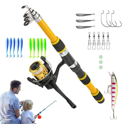 Fishing Kit for Kids, Kinder Angelset Mit Teleskop-Rute, 42,5 cm, Ultra-sensitivem Bissfeedback, Tragetasche Für Outdoor-Freizeit Und Familienausflüge