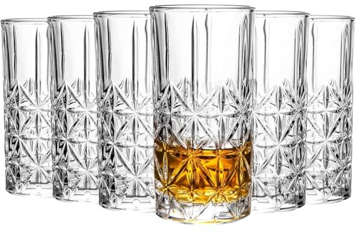 Riville Set of 6 Highball Glasses 8 Ounce Collins Drinking Glasses Water Glasses Cocktail Glasses Soda Beer Glass Cup Set for Home Bar Beverage Enjoyment