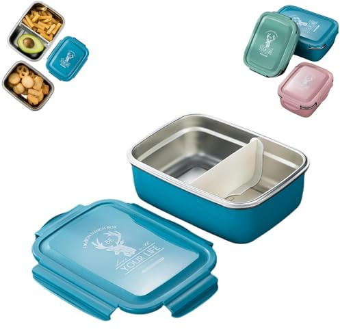 Genérico Loncheras de acero inoxidable con compartimentos, cajas de desayuno de metal para adultos,Fiambreras (azul, 850ML)