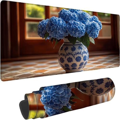 XXL Mouse Mat Gaming Mouse pad Mousepad 600 x 300 x 3mm Ultra Thin Improves Speed and Accuracy, Non Slip Rubber Base, Soft Textured Surface, Wear Resistant for PC, Mac Plant Hydrangea Pattern xn-720