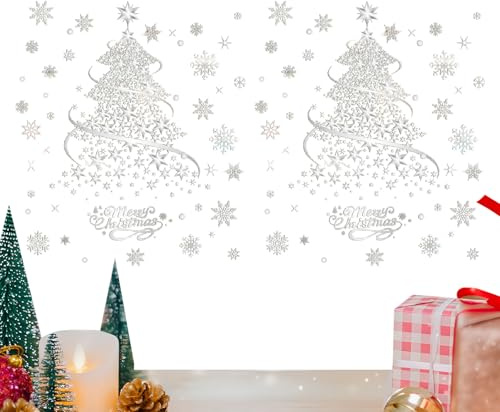 Weihnachtsbaum Fensterbilder,2 Bögen Abziehbilder,34,8 x 49,8 cm Statische Weihnachtsbaum Festtags Fensterfolien - Für Festtags Tür Wand Spiegel Und Klassenzimmer