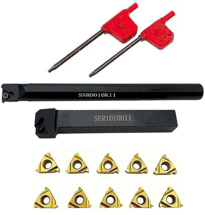 BlissfulAbode Utensile per filettare tornio in acciaio legato supporto interno esterno SER 1010H11 + SNR 0010K11 W/inserti set 11ER AG60