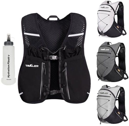 Tavaler Laufweste Damen und Herren 5L Kapazität mit Trinkflasche 500 ml | Verstellbar Laufrucksack Ultraleicht Running Vest Atmungsaktiv Trinkweste Laufen für Laufen Radfahren Marathon Bergsteigen