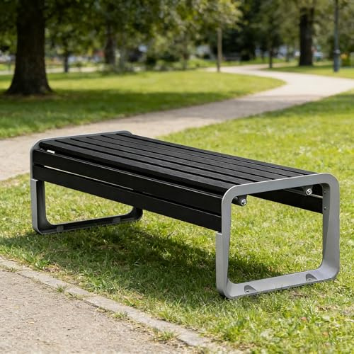 yurstcggh Gartenbank Ohne Lehne,Gartenbänke Wetterfest,Parkbank Modern,Außenterrassenbank,Metall Und Holz,Verandastuhl for Basketballplatz,Terrasse,Garten,Veranda 180cm Schwarz