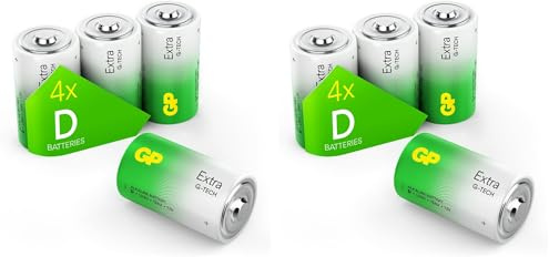 Size/Type D Batteries Pack of 8 LR20 batteries 1.5V by GP Batteries Type D Cell Size Extra Alkaline Batteries ideal for: Toys/Radio’s/Garden equipment