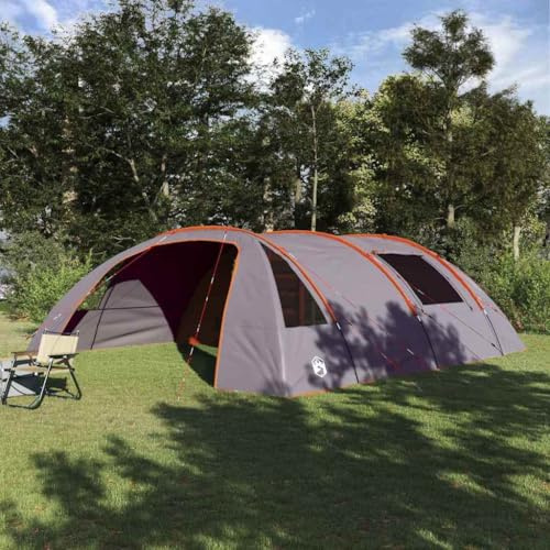 Tunnelzelt für 6 Personen Grau und Orange 700 x 590 x 215 cm, wasserdichtes Polyester mit PU-Beschichtung, inklusive Veranda, E-Port, Licht-Haken und Innentasche für Camping