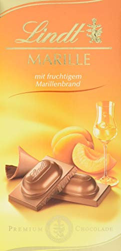 Lindt Marille Tafel, fruchtiger Marillenbrand aus aromatischen Aprikosen, eingebettet in einen feinen Zuckermantel und umhüllt von zartschmelzender Vollmilch Chocolade, glutenfrei, 100g