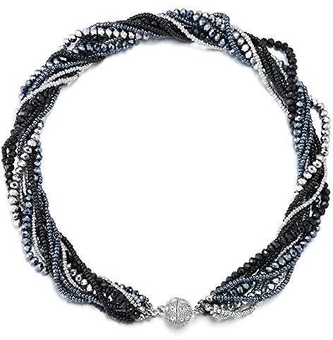 iMETACLII Statement Halsketten Anhänger Multi-Schichten Perlen Kristall Geflochtene Kette Halsband Choker Magnetverschluss Partei