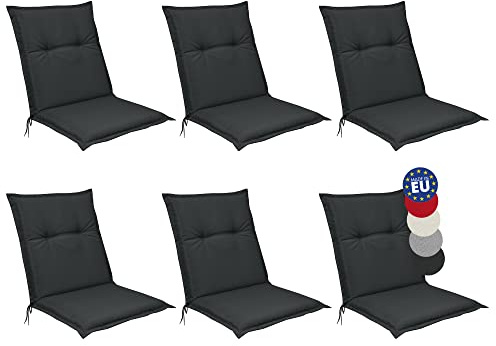Beautissu Base NL Lot de 6 Coussin Fauteuil de Jardin 100x50x6cm - Coussin Assise Gris Graphite pour Jardin, Balcon, Camping - Matelas Coussin Chaise à Dossier Bas