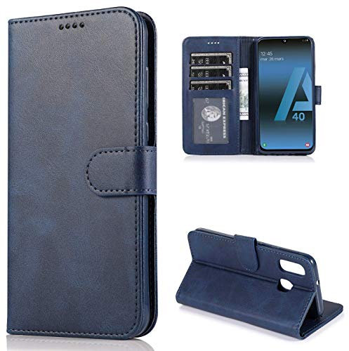 CTIUYA Schutzhülle für Samsung Galaxy A40, Hülle Handyhülle Leder Klapphülle Handytasche Flip Brieftasche Schutzhülle Magnet Wallet Case Tasche Lederhülle für Samsung Galaxy A40,Dunkelblau