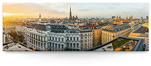 BilderKing Wandbild Skyline Wien - 150cm x 50cm Leinwand auf Fertigrahmen + Aufhänger