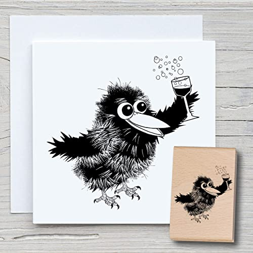 NEWSTAMPS Stempel Zotteli Prosit Motivstempel groß aus Holz & Gummi zum Karten und Geschenke basteln, Holzstempel für Tiere, Tierstempel, Scrapbook, Textilstempel, Deko, Kinder