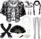 Set de 11 Accesorios Los Años 20 Disfraz Flapper Diadema de Plumas Pendientes Collar Chal Guantes de Bailar Mujer (Negro)