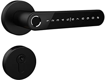 Gelikom ET2-0 Smart Home Türgriff mit RFID, Fingerprint & PIN (Schwarz + Gateway + Einsteckschloss)