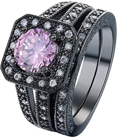 Aotiwe Vintage Ringe Frauen, Freundschaftsringe Beste Freundin Ringe Besetzt mit Rosa Zirkonia Schwarz Größe 52 (16.6)
