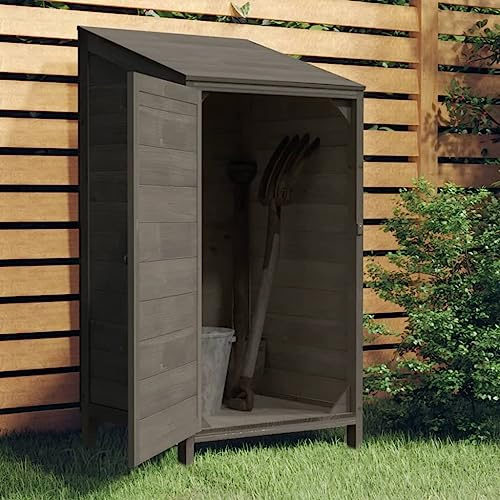 YEZIYIYFOB 55x52x112 cm Geräteschuppen Anthrazit Massivholz Tanne Gartenschrank Gartenhaus Holz Wetterfest Outdoor Schrank Für Den Außenbereich