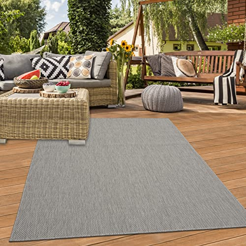 Teppich-Traum In- & Outdoor Teppich Sisal-Optik Uni Grau 120x170 cm | Pflegeleicht, wetterfest, UV-beständig, robust und schmutzabweisend, für Terrasse, Balkon, Garten, Wintergarten & Flur