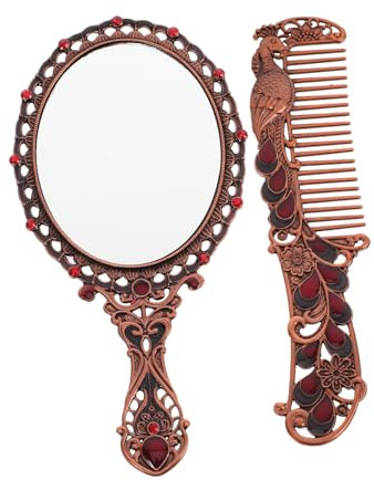 Cabilock Miroir De Maquillage Vintage avec Peigne Décoratif Rouge Portatif Miroir Cosmétique Pratique pour Voyage Plein Air
