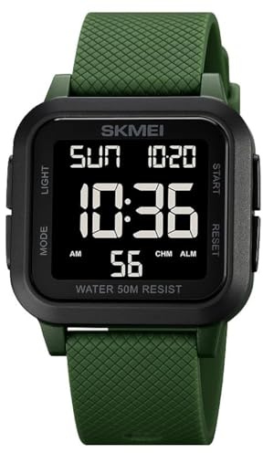 Ziyan Digital sportklocka för män, armbandsur digital klocka vattentät LED-armbandsur med stoppur, nedräkningstimer, Grön – svart