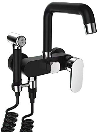 Bidet-Sprüher-Wasserhahn-Set, Messing, Hand-Wc-Bidet-Aufsatz, Drucksprüher, Wandmontage, Tragbare Stoffwindel-Waschmaschine, Duschsprüher-Set Mit Kaltem Und Heißem Wasser, Schwarz (Schwarz Und Chrom