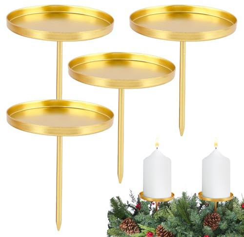 4 Stück Kerzenhalter für Adventskranz Größe Ø 8 cm Adventskranzstecker Gold Teelichthalter für Advent Weihnachts Tisch Deko