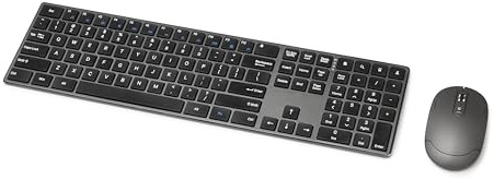 Amazon Basics Ultra Premium Wireless Keyboard and Mouse Combo, Rechargeable, Full-Size with Number Pad, Sleek Design, Plug and Play, Quiet Typing, 2.4GHz USB Receiver, Black
