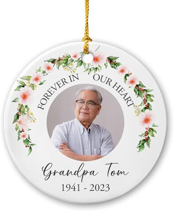 Christbaumschmuck Keramik Weihnachtsanhänger Anhänger Weihnachtsbaumschmuck Hängende Ornamente Weihnachtsdeko 2023 Personalisiertes Foto, Für Immer In Unserem Herzen Mit Fotobild, Individuelles