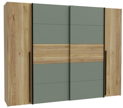 DEINE TANTE EMMA NRGS82511-M748 NARAGO Armoire pour vêtements avec Portes coulissantes à Portes coulissantes Chêne NB. / Sauge Vert env. 270 x 210 x 61 cm