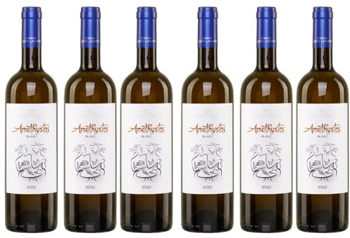 Amethystos Weißwein trocken 6x 0,75l Flasche | Griechischer Weißwein trocken | Costa Lazaridi | 12,5% Vol.. | +20ml Jassas Olivenöl