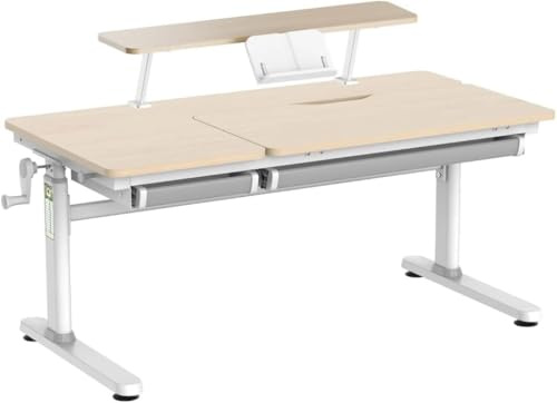 HOKO Ergo-Study-Table COMPAKT Plus, Manuell höhenverstellbar Kinderschreibtisch mit Schreibtischaufsatz mit Neigung Einstellbarer Tischplatte und Butler mit Buch-Halterung (CELIN und ALVO)