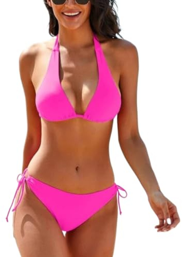 DURINM Costume da Bagno 2 Pezzi Donna Push Up Bikini Set Costumi Push Up Scollo a V Top Bikini con Lacci Incrociati sul Retro e Pantaloncini da Bagno con Coulisse Laterale a Pieghe