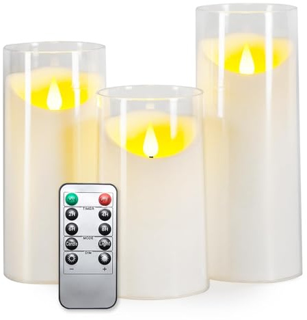 IMAGE LED Kerzen mit Fernbedienung Timer flackernde flammenlose Kerzen batteriebetrieben, Acryl Shell LED kerzen für Haus Tafel Party Hochzeit Weihnachten Dekoration, 3 Pack (D 3„×H 4“ 5„ 6“), Weiß
