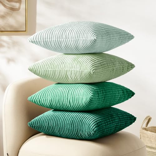 Softalker 40x40 cm Kissenbezug Grün Cord 4er Set Bunte Kissenhüllen Kissenbezüge Sofakissen Dekokissen Couchkissen Sommer Deko Aesthetic Room Decor Deko Wohnzimmer Sofa Stuhl Flur Garten Weihnachten