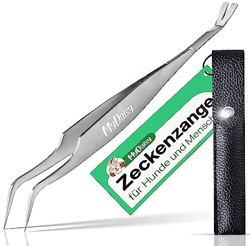 MYDAISY 2Stk - 2 In 1 Zeckenzange Metall mit Etui, Zeckenzange Edelstahl, Hund, Katze, Pferd - Zeckenzange für Hunde - Zeckenzange Katze - Zeckenpinzette